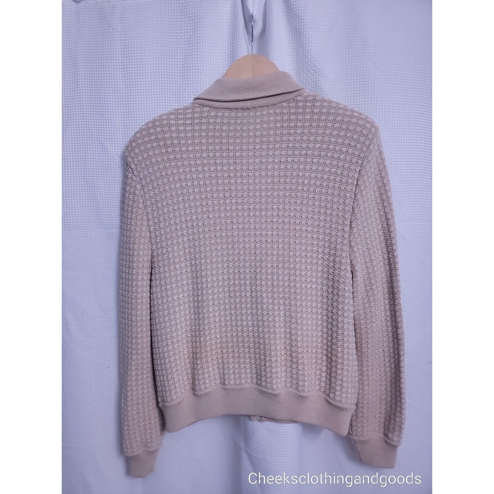 St John Collection Knit Zip Front Cardigan Beige Gold Button Size 14 - Picture 6 of 10